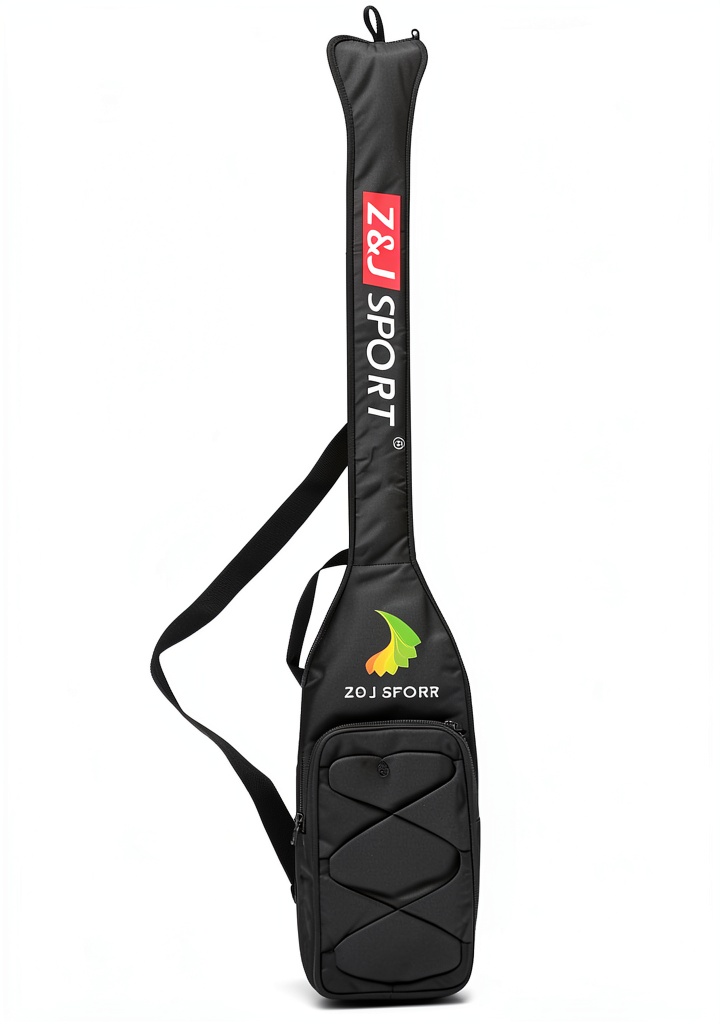 Dragon boat paddle bag on a dock with paddle inside